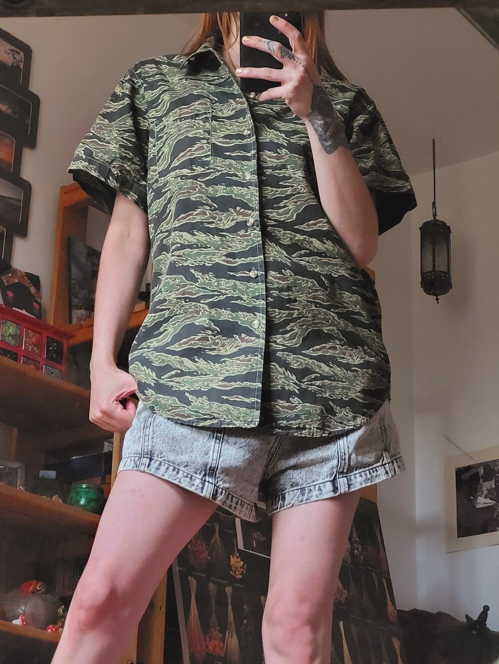 Obey Field Assassin Tiger Camo Men's Short Sleeve Button Up Shirt - M